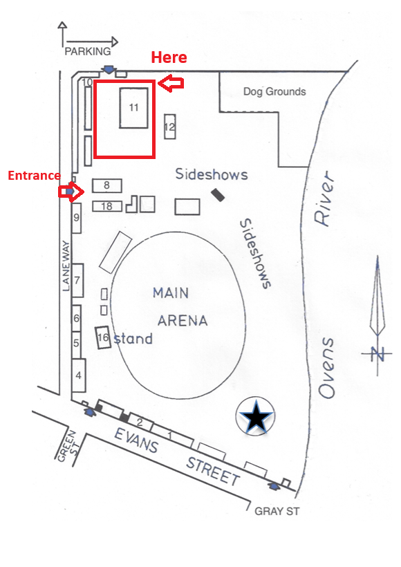 Wangaratta Showgrounds — our location is marked with an arrow